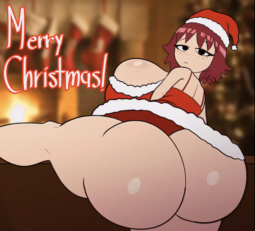 1girls alternate_version_available asstronsfw big_ass big_butt bubble_butt christmas christmas_outfit cute huge_ass huge_butt kim_pine large_breasts neutral_expression pawg scott_pilgrim screenshot sideboob