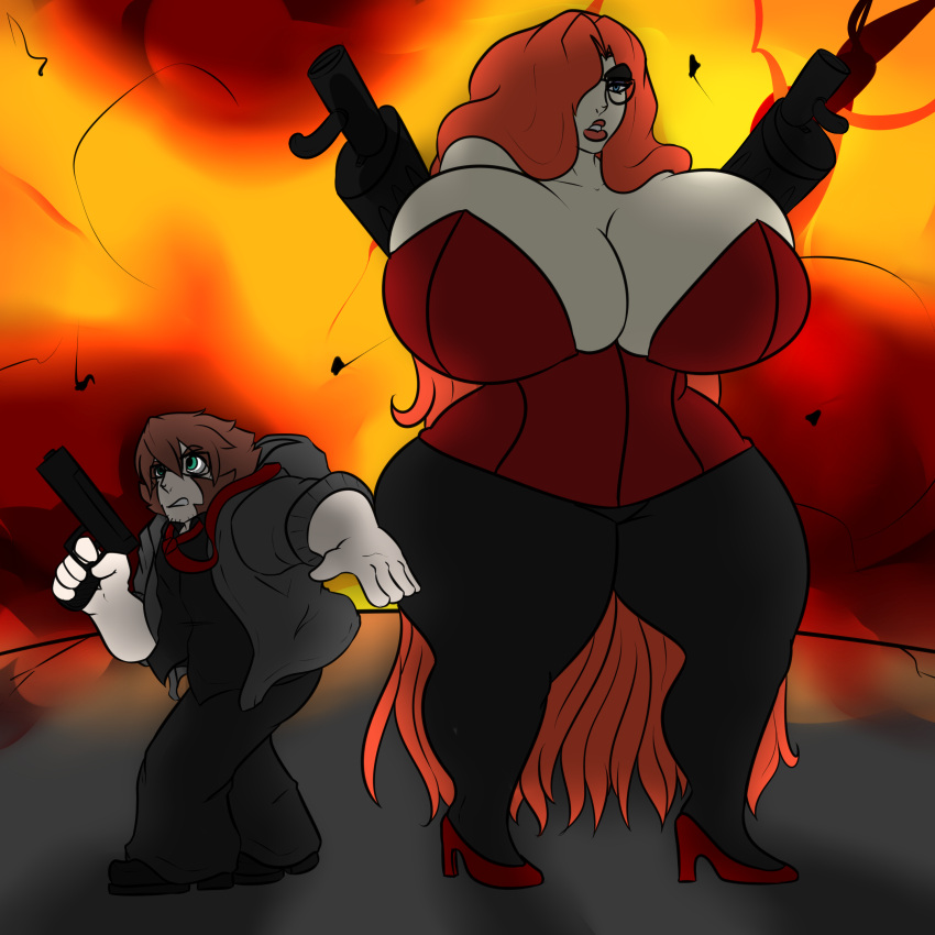 big_breasts big_breasts big_breasts explosion guns owlizard redheadchan