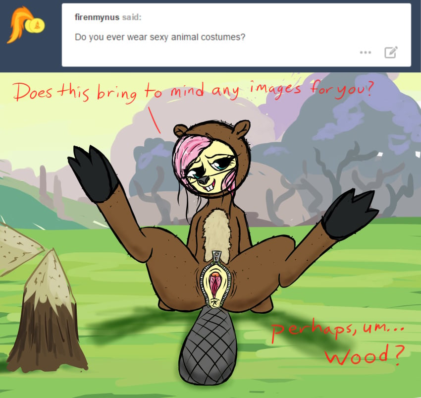 askfetishshy beaver clitoris costume equine fluttershy_(mlp) friendship_is_magic fursuit harryclopper horse magic mammal my_little_pony pegasus pony pussy rodent solo spreading straight_hair what wings