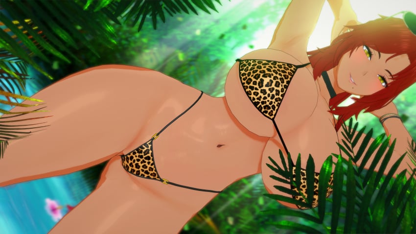 1girls 3d_(artwork) 3d_model 3d_render akane_(tachumi) big_breasts bikini cave_girl cavegirl cavewoman female female_focus female_only jungle_girl koikatsu large_breasts leopard_print leopard_print_bikini red_hair red_hair_female solo solo_female solo_focus tachumi tagme tan_body tan_skin tan_skinned_female tarzan