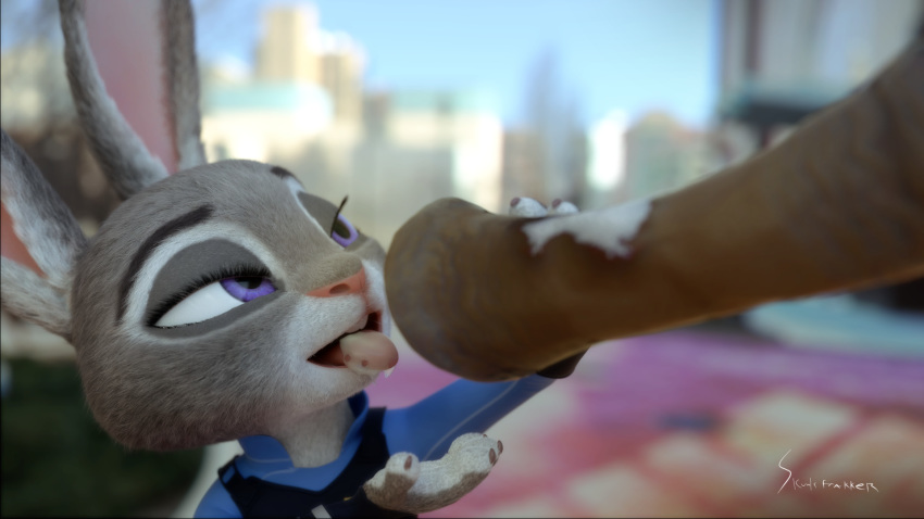 3d clothed clothes clothing disney equine fellatio female horsecock judy_hopps mammal oral penis sex skunkfrakker zootopia