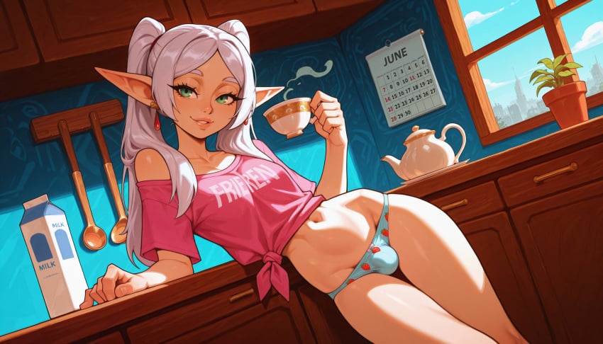 1futa 4k absurd_res ai_generated artist_name bangs blue_panties blue_underwear breasts bulge calendar_(object) cityscape clothing contemporary cup dutch_angle ear earrings elf english_language english_text eyebrows food_print frieren fruit_print futanari genderswap_(ftm) green_eyes hi_res high_resolution highres holding holding_cup illustrious_(stable_diffusion) indoors intersex jaja_ai jewelry kitchen landscape leaning_to_the_side long_hair looking_at_viewer milk navel nose off_shoulder panties pantsu parted_bangs parted_lips penis penis_in_panties petite pink_shirt plant pointed_ears pointy_ears potted_plant print_panties print_underwear rule_63 self_upload shirt small_breasts smile solo sousou_no_frieren spoon stable_diffusion standing steam strawberry_panties strawberry_print teacup teapot text thick_eyebrows thigh_gap thighs tied_hair tied_shirt twintails uncensored underwear very_high_resolution wai-nsfw-illustrious-sdxl wallpaper white_hair window