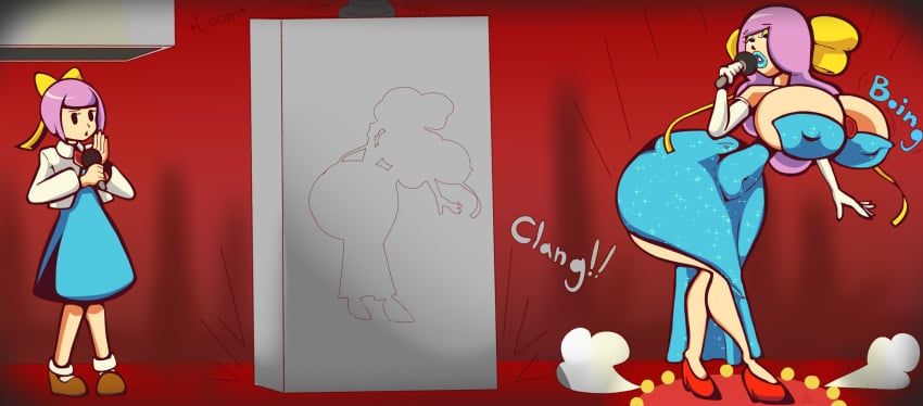 bimbo bimbofication cleavage large_breasts singer smile tagme thick_thighs toon toon_tf toonification toony transformation wide_hips