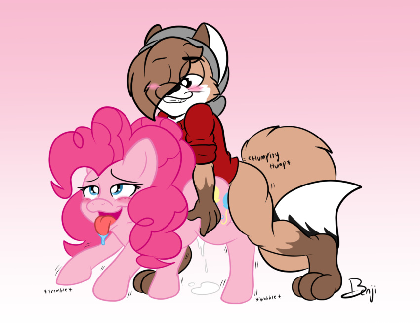 2016 all_fours anthro anthro_on_feral ass benji benji-fox blush bottomless canine clothed clothing cum cum_inside cutie_mark doggy_style dripping drooling equine eyelashes female feral fox friendship_is_magic from_behind_position fur hair hat headgear heart horse interspecies male mammal my_little_pony open_mouth pink_fur pink_hair pinkie_pie_(mlp) pony saliva sex straight tongue tongue_out zoophilia