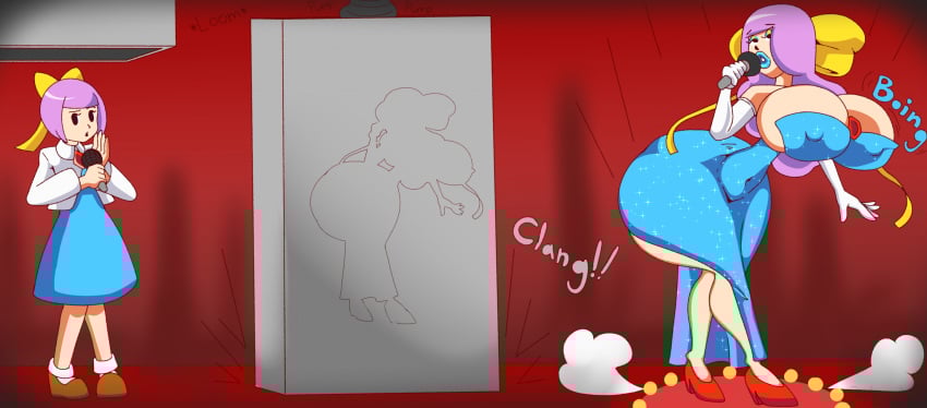bimbo bimbofication cleavage large_breasts singer smile tagme thick_thighs toon toon_tf toonification toony transformation wide_hips