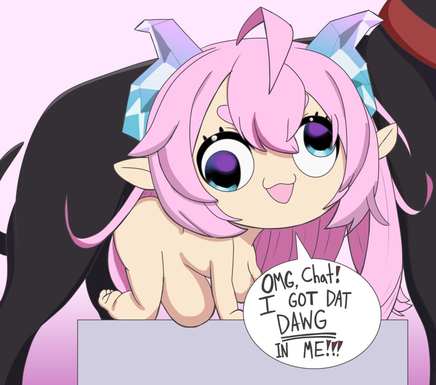 canine chibi chibidoki completely_naked completely_naked_female completely_nude completely_nude_female dialogue dialogue_bubble horns indie_virtual_youtuber interspecies light-skinned_female mallark penetration virtual_youtuber zoophilia