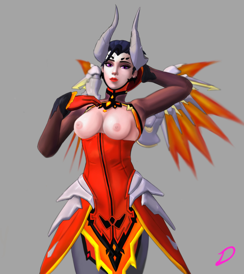 alternate_costume breasts devil devil_mercy diamanda female horns mercy nipples overwatch solo tagme wings