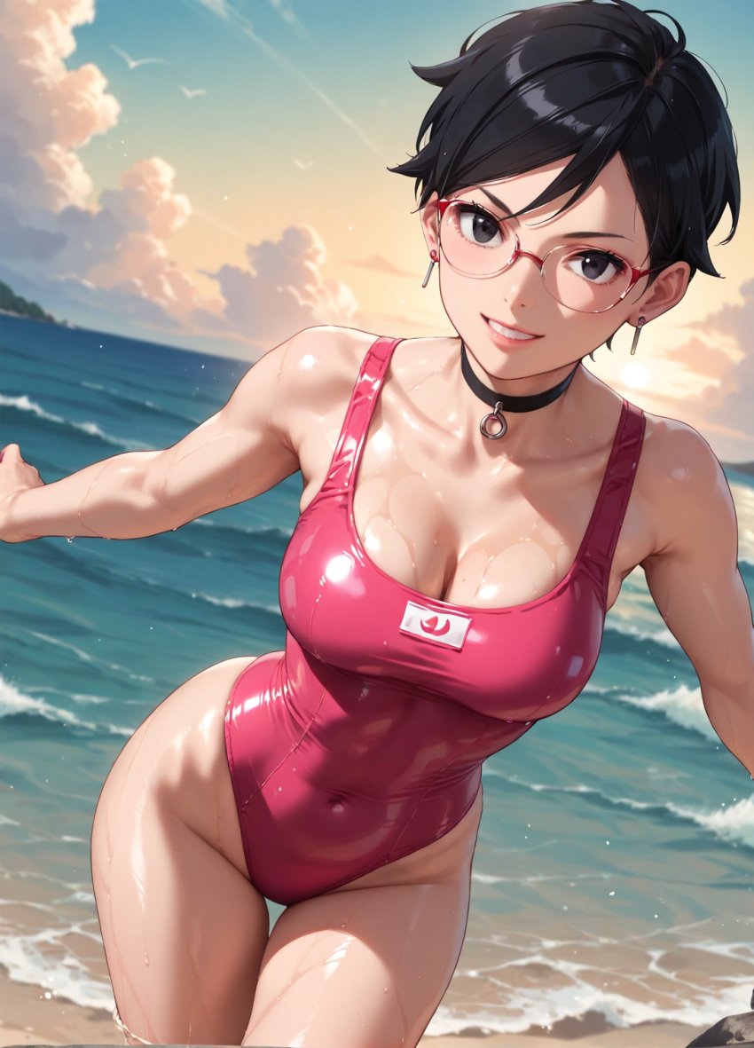 1girls 2d ai_generated areolae armpit bare_arms beach big_breasts black_eyes black_hair boruto:_naruto_next_generations breasts chest cleavage curvy curvy_figure cute cute_face detailed eyelashes eyeshadow female female_only fit fit_female focus hair high_quality large_breasts legs light-skinned_female light_skin lips lipstick looking_at_viewer makeup mascara medium_breasts naruto naruto_(series) nero100 outdoors outside pale-skinned_female pale_skin perky_breasts petite petite_body petite_female posing sarada_uchiha seductive seductive_look short_hair skinny skinny_girl stable_diffusion swimsuit swimwear tagme teenager thighs thin_waist twintails