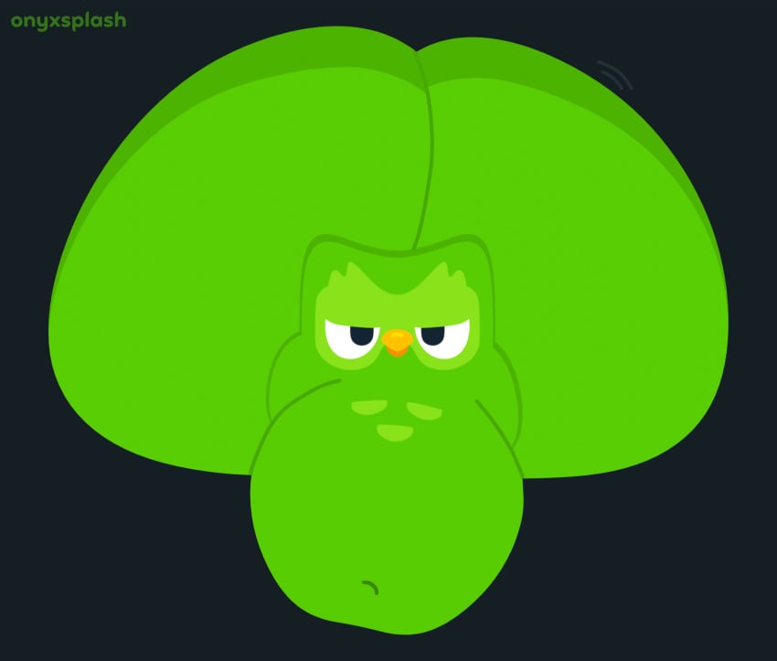 ambiguous_gender anthro ass ass_built_separately avian bedroom_eyes belly big_belly big_butt bird blender_(software) blender_eevee duo_(duolingo) duolingo green_fur hi_res huge_belly huge_butt hyper hyper_ass hyper_butt mascot narrowed_eyes no_outlines onyxsplash overweight owl seductive simple_background solo