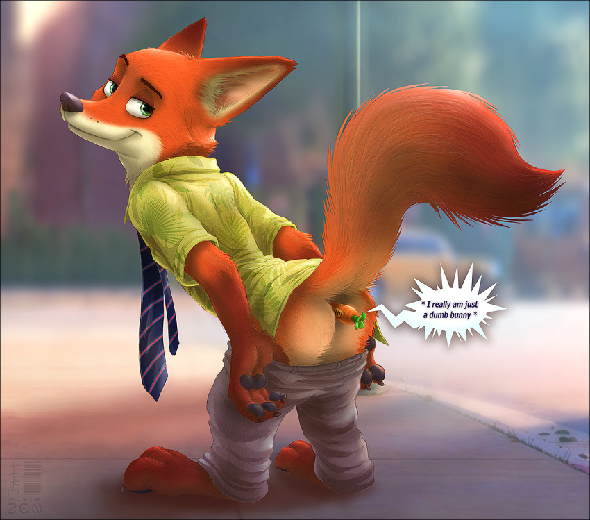 anal anal_sex anthro ass canine clothing disney fox improvised_dildo improvised_sex_toy male_only mammal masturbation nick_wilde penetration solo solo_male zen zootopia