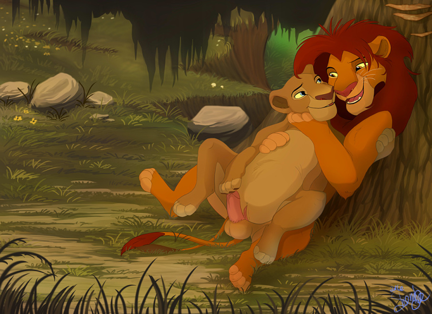 canon_couple disney duo female female_feral feral male nala outdoors penis shembreopheline simba straight tagme testicles the_lion_king