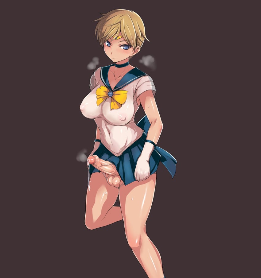 1futa balls ballsack bishoujo_senshi_sailor_moon black_background blonde_hair blue_eyes blush bow breasts brown_hair choker circlet clothing collar cum erect_nipples erect_nipples_under_clothes erection erection_under_clothes erection_under_skirt foreskin full-package_futanari futa_only futanari gloves hair haruka_tenou heavy_breathing highres hourglass_figure human intact large_breasts legs light_smile medium_breasts nipple_bulge nipples no_panties partially_retracted_foreskin penis penis_under_skirt pointless_censoring precum sailor_uranus scrotum see-through see-through_shirt short_hair skirt skirt_lift skirt_pull solo_futa sweat testicles ubanis uncensored uncut uniform veiny veiny_penis voluptuous white_gloves yellow_bow