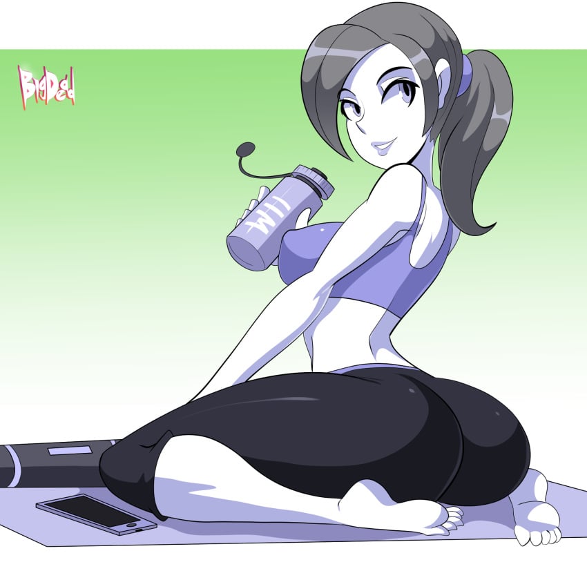 1girls ass barefoot bigdeadalive breasts clothing electronics feet female female_only fit_female nintendo pale_skin phone solo sports_bra sportswear tight_clothing toes wii_fit wii_fit_trainer yoga_pants