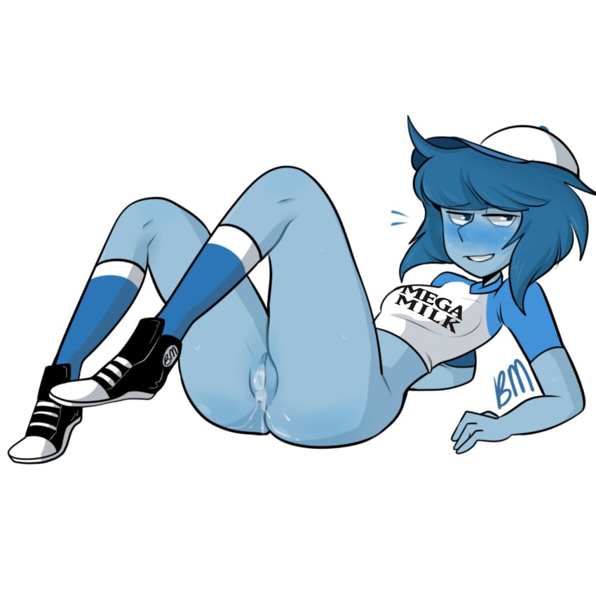 1girls blue_eyes blue_hair blue_skin blush blushmallet bottomless cartoon_network cum_in_pussy edit female gem_(species) lapis_lazuli_(bob) lapis_lazuli_(steven_universe) mega_milk meme solo steven_universe