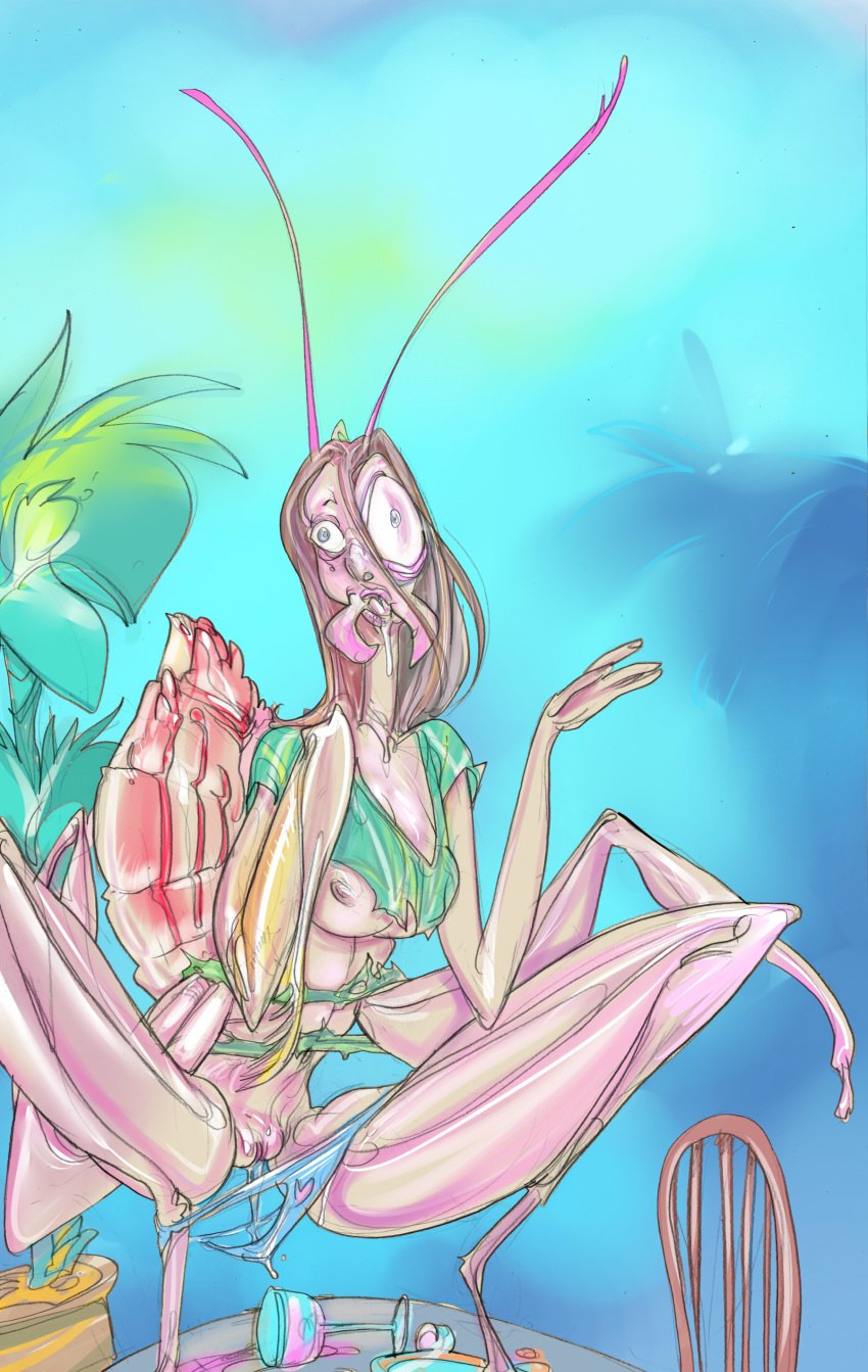 1girls absurd_res antennae april april_strongarm arthropod arthropod_abdomen bodily_fluids breasts claws clitoris clothing crying female hi_res insects mamabliss mantis nightmare_fuel panties praying pussy scared strongarm surprise tears transformation underwear wet what