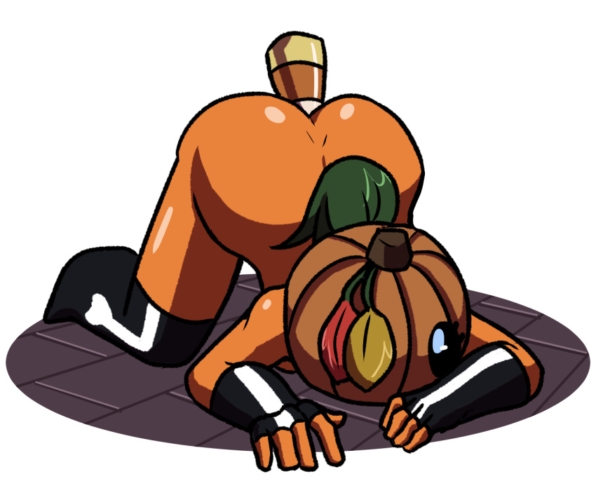 1girls anal anal_insertion anal_masturbation anthro ass candy_corn donutsecret fingerless_gloves green_hair looking_at_viewer monster_girl orange_skin pumpkin pumpkin_head simple_background solo solo_focus stockings tagme top-down_bottom-up