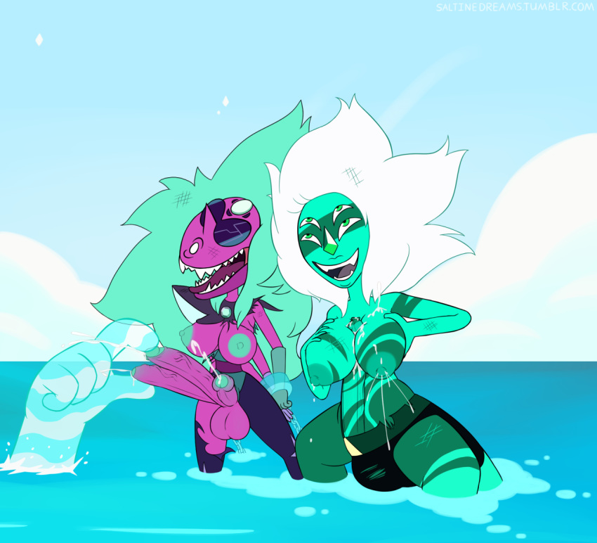 2futas alexandrite_(steven_universe) autopaizuri balls big_breasts breasts cartoon_network cleavage cum cumshot duo ejaculation erection foreskin full_circle futa_only futanari gem_(species) gem_fusion giantess hydrokinesis intersex long_foreskin looking_at_penis malachite_(steven_universe) milk multi_eye multi_genitalia multi_penis ocean orgasm partially_retracted_foreskin partially_submerged penis smile steven_universe triphallia uncut unretracted_foreskin water