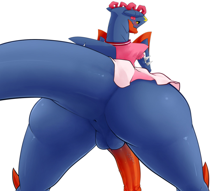 1boy alpha_channel anus artist_request ass blush garchomp girly looking_back male_only mega_garchomp nintendo penis pokemon pokemon_(species) scalie testicles thick_thighs veins veiny_penis video_games yellow_eyes