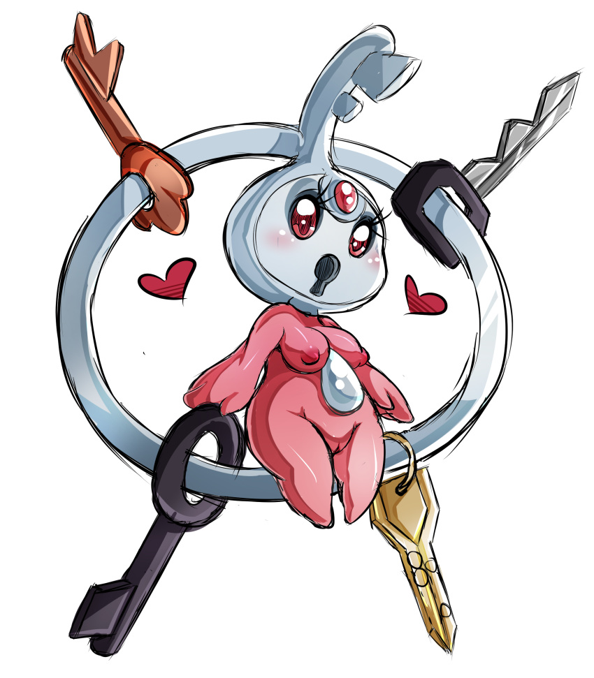 animal_genitalia anthro blush breasts heart key klefki nintendo nipples pink_skin pokemon puffy_nipples pussy red_eyes red_nipples suddenhack video_games