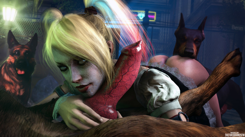 3d animal_genitalia animal_penis batman:_arkham_knight batman_(series) canine canine_penis dc dc_comics doberman female female_on_feral feral feral_on_female feral_on_human german_shepherd harley_quinn harley_quinn_(arkham) harley_quinn_(arkham_knight) human_on_feral knot mammal multiple_males penis source_filmmaker the_firebrand veiny_penis zoophilia