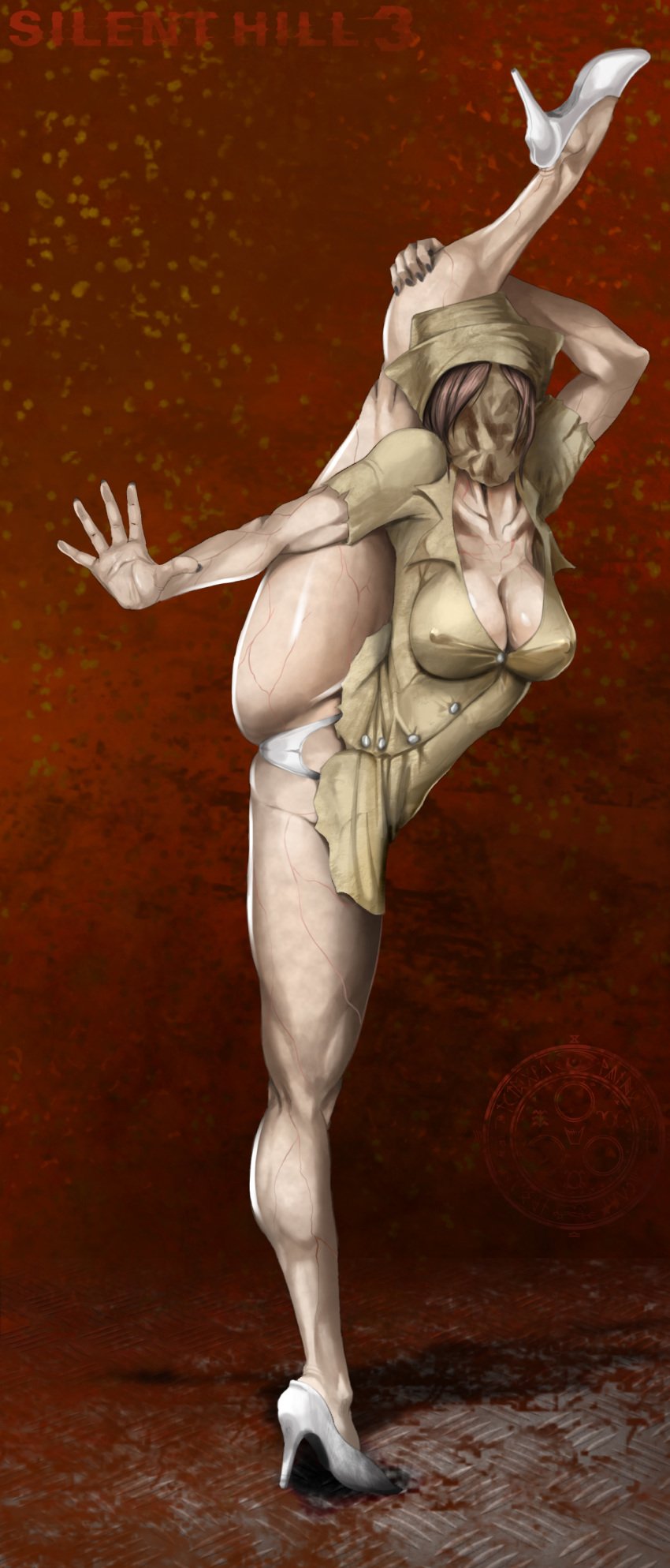 1girls breasts brown_hair cleavage covered_nipples faceless_female female flexible high_heels konami leg_lift long_legs looking_at_viewer monster_girl nipples_visible_through_clothing nurse_(silent_hill) panties short_hair silent_hill silent_hill_(film) solo spread_legs underwear veins veiny_legs vertical_splits white_heels xplotter