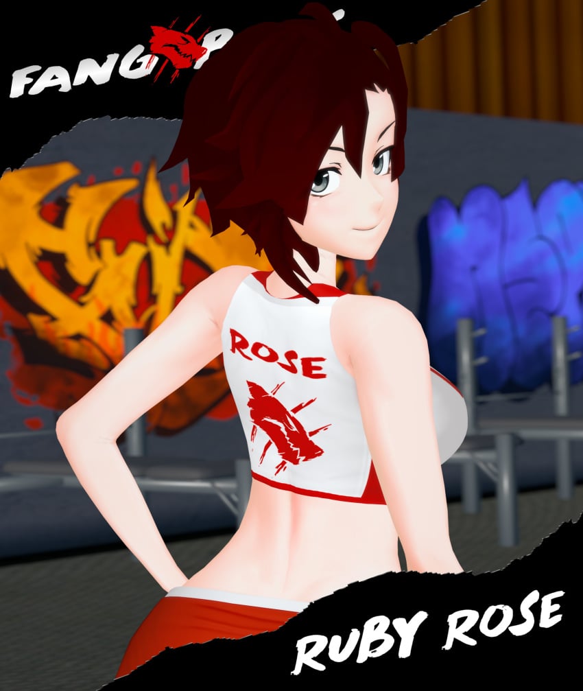 1girls arrancon black_hair black_hair_female cover_page fangbros gym gym_clothes gym_uniform looking_back pose posing ruby_rose rwby silver_eyes solo_female white_fang_(rwby)