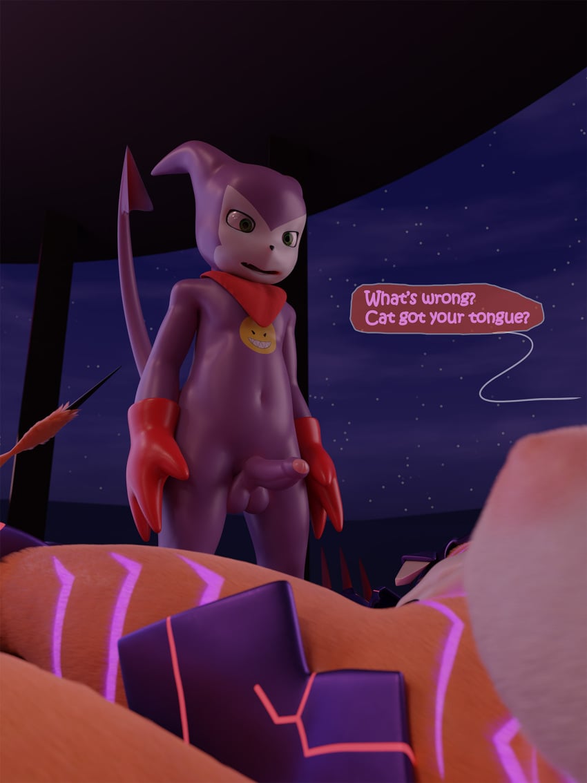 3d_(artwork) anthro balls bandai_namco big_breasts blender_(artwork) breasts comic digimon digimon_(species) digital_media_(artwork) duo english_text erection female foreskin genitals hi_res hiddenmask18 impmon male male/female meicrackmon meicrackmon_vicious_mode nude penis pussy spread_pussy spread_vulva spreading text uncircumcised vulva