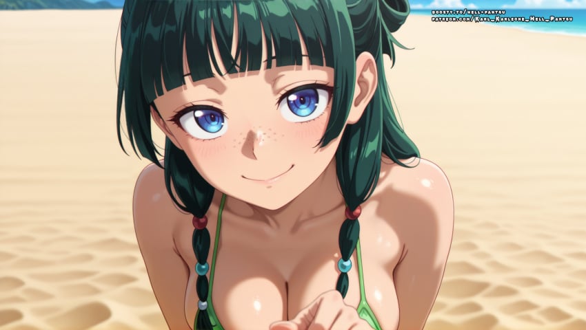 ai_female ai_generated bikini blue_eyes breasts color colored female green_hair hell-pantsu hi_res kusuriya_no_hitorigoto maomao_(kusuriya_no_hitorigoto) the_apothecary_diaries