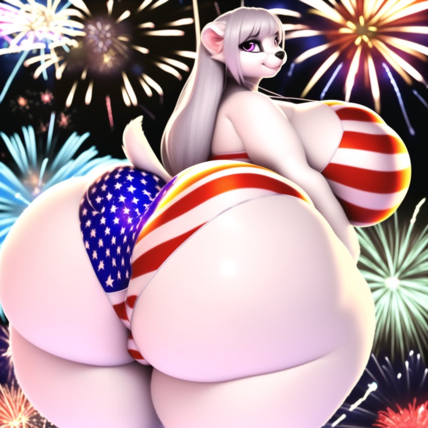 2023 4th_of_july ai ai_generated anthro ass big_breasts big_butt breasts chubby chubby_female felicity_thepyromancerfox female female_only ferret fireworks looking_at_viewer mommy nipples overweight overweight_female tail thepyromancerfox