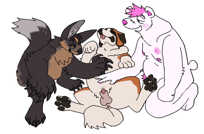 ambiguous_gender animal_genitalia animal_penis animated anthro anus ass balls bear bodily_fluids bryn_(polar_bear) canid canine canine_genitalia canis domestic_dog erection feral fur genital_fluids genitals group group_sex guncht hair heavy_petting korwin leaking_precum male male/male mammal molosser mountain_dog nude open_mouth paws penis petting polar_bear precum saint_bernard sex sheath smile tail threesome throbbing throbbing_penis tongue trio ursine