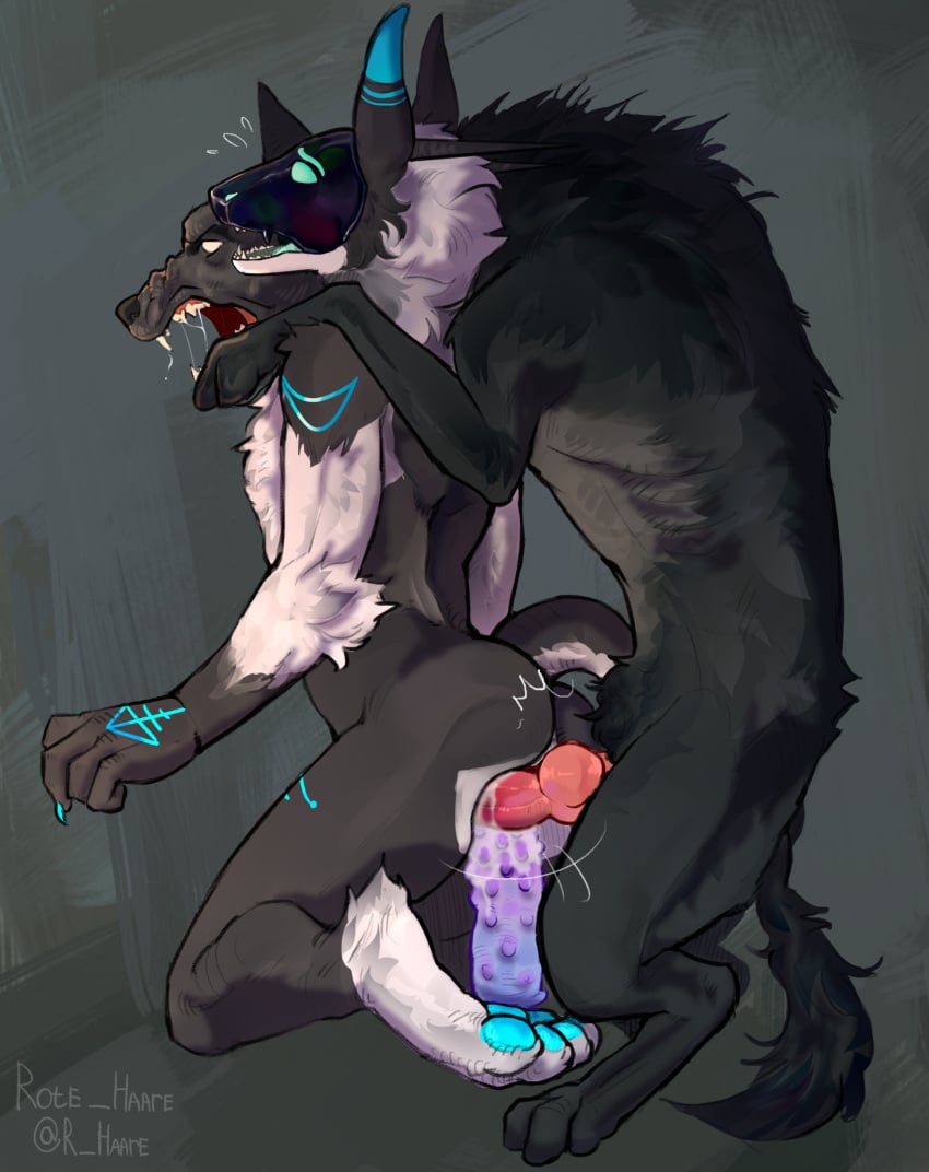 anal anal_masturbation anal_sex animal_genitalia animal_penis anthro anthro_on_feral anthro_penetrated anus ass bodily_fluids canid canine canine_genitalia canine_penis canis cum cum_from_ass cum_in_ass cum_inside digital_media_(artwork) dildo dildo_in_ass dildo_insertion dildo_sitting double_anal double_penetration duo erection feet feral feral_penetrating feral_penetrating_anthro fingers from_behind_position fur genital_fluids genitals hi_res horn kneeling knot machine male male/male male_penetrated male_penetrating male_penetrating_male mammal masturbating_while_penetrated masturbation nude object_in_ass open_mouth pawpads penetration penile penis protogen protogen_face protogen_visor rote_haare saliva saliva_string sex sex_toy sex_toy_in_ass sex_toy_insertion simple_background tail toes wolf zoophilia