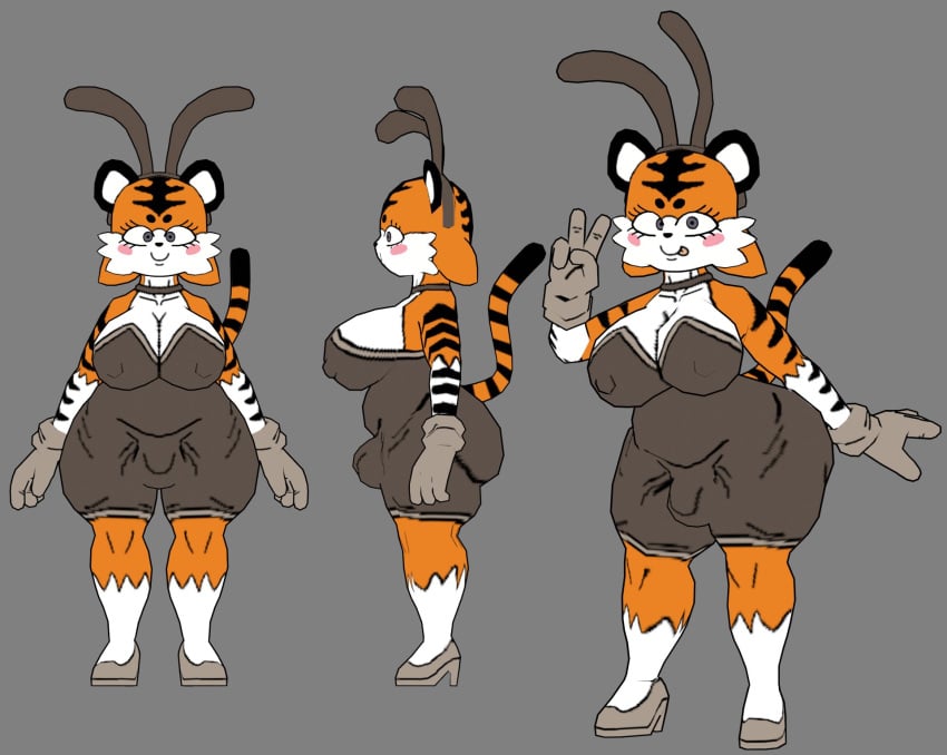 1futa 2-ban_(artist) 3d 3d_model big_ass big_balls big_breasts big_penis clothes futanari oc orange_fur tagme taiga_(2-ban) tiger