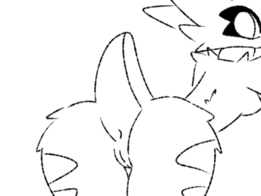 alien anthro ass big_butt big_eyes collar female flashing fluffy genitals lumari raised_hips raised_tail rear_view short_tail solo sotu tail thick_thighs vulva