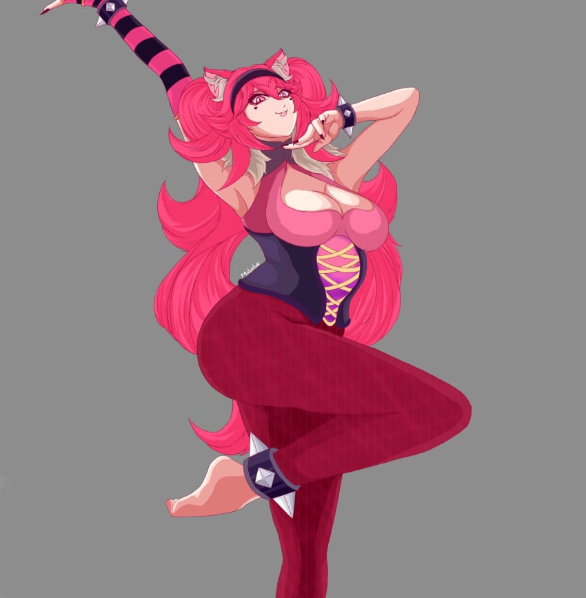 animal_ears animal_tail big_ass big_breasts big_butt big_thighs big_titties breasts clothing curvaceous curvaceous_female curvaceous_figure curvy curvy_figure curvy_hips female female_focus female_only long_hair mulyshav original original_character pink_hair thigh_highs vtuber