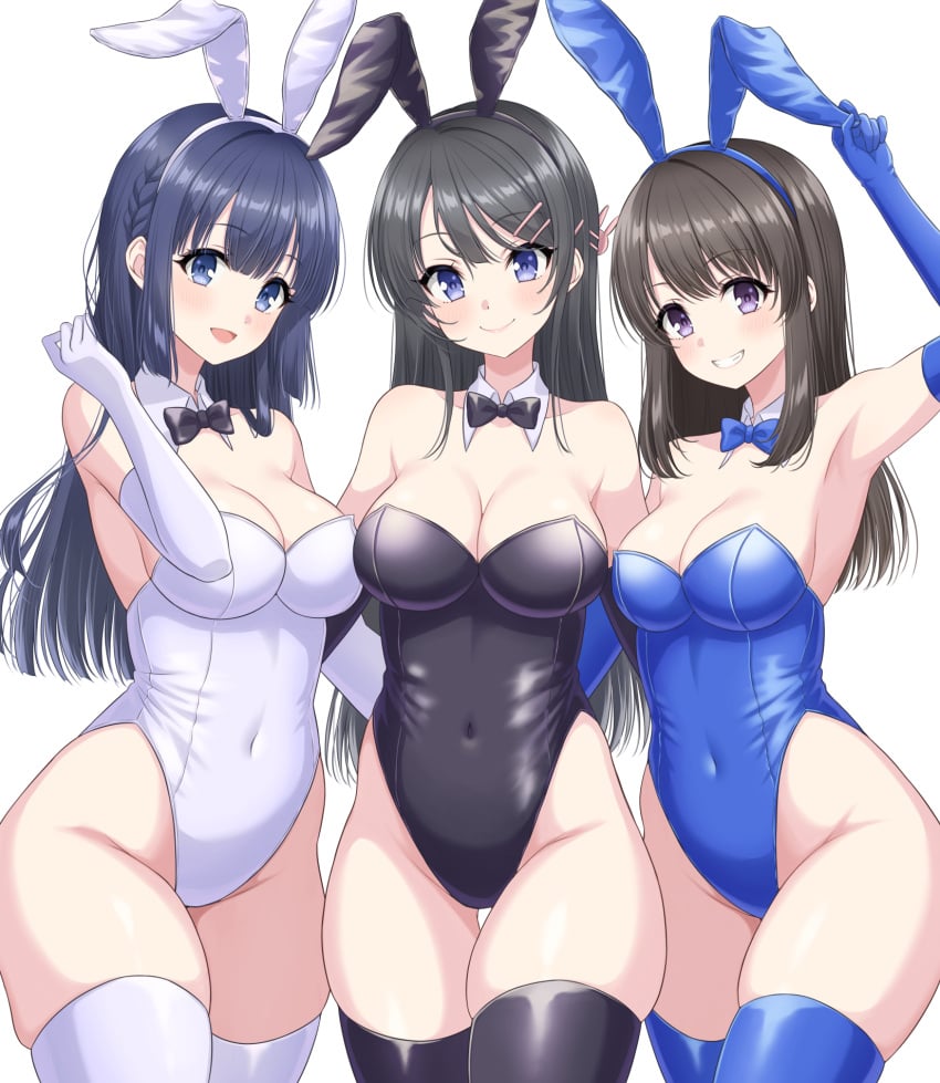 3girls armpit armpit_crease armpit_peek armpits bare_armpits bare_chest bare_hips bare_shoulders bare_skin bare_thighs belly belly_button big_breasts black_black_bowtie black_bowtie black_bunny_ears black_bunnygirl_costume black_bunnysuit black_elbow_gloves black_gloves black_hair black_hair_female black_hairband black_leggings black_legwear black_leotard black_stockings black_thigh_highs black_thighhighs black_topwear blue_black_bowtie blue_bowtie blue_bunny_ears blue_bunnysuit blue_elbow_gloves blue_eyebrows blue_eyes blue_eyes_female blue_gloves blue_hair blue_hair_female blue_hairband blue_leggings blue_legwear blue_leotard blue_stockings blue_thigh_highs blue_thighhighs blue_topwear bowtie breasts bunny_ears bunnygirl bunnygirl_outfit bunnysuit busty busty_female busty_girl busty_teen cleavage closed_mouth_smile collar collarbone curvaceous curvaceous_body curvaceous_female curvaceous_figure curvaceous_hips curvaceous_teen curvaceous_thighs curvy curvy_body curvy_female curvy_figure curvy_hips curvy_teen curvy_thighs elbow_gloves elbows exposed_armpits exposed_chest exposed_hips exposed_shoulders exposed_skin exposed_thighs female female_focus female_only fingers gloves groin hair_between_eyes hair_clip hair_clips hair_ornament hairband hairclip hairclips hairless_armpits head_tilt high_resolution high_school_student highres hiiragi_kei hiiragi_kei hirokawa_uzuki hourglass_figure large_breasts lean_figure leggings legs_closed legs_together legwear leotard lips long_hair looking_at_viewer makinohara_shouko midriff multiple_females multiple_girls narrow_waist navel open_mouth open_mouth_smile parted_lips plump_breasts purple_eyes purple_eyes_female sakurajima_mai school_girl school_girls seishun_buta_yarou_wa_bunny_girl_senpai_no_yume_wo_minai shaved_armpits shoulders simple_background slender_body slender_waist slim_waist smile smiley_face smiling smiling_at_viewer smirk standing stockings teen_girl teenage_girl teenage_girls teenager thick_thighs thigh_gap thigh_highs thighhighs thighs tilted_head tongue topwear upper_body white_background white_black_bowtie white_bowtie white_bunny_ears white_bunnysuit white_collar white_elbow_gloves white_gloves white_hairband white_leggings white_legwear white_leotard white_stockings white_thigh_highs white_thighhighs white_topwear white_wrist_cuffs wide_hips wrist_cuffs young_female young_woman zettai_ryouiki