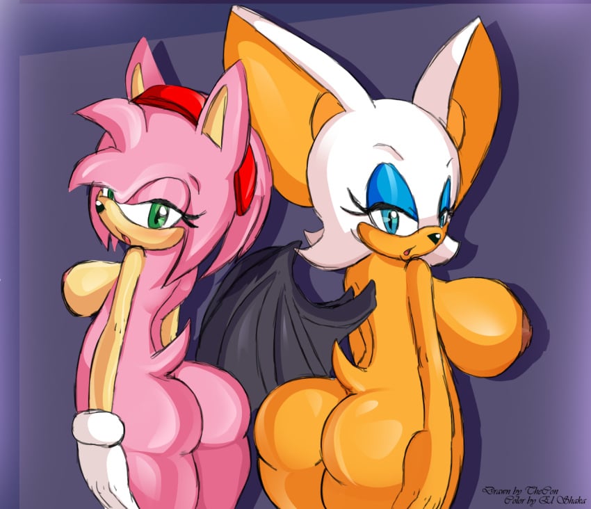 amy_rose ass breasts el_shaka female female_focus female_only pink_hair rouge_the_bat sega shortstack sonic_(series) thecon