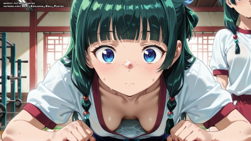 ai_female ai_generated blue_eyes breasts color colored female green_hair hell-pantsu hi_res kusuriya_no_hitorigoto maomao_(kusuriya_no_hitorigoto) the_apothecary_diaries