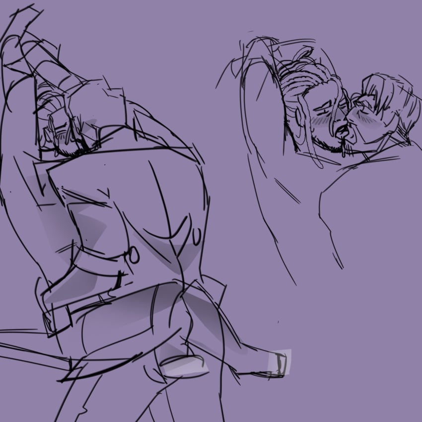 2boys beard blush blush_lines date_everything dorian_(date_everything) dreadlocks french_kiss french_kissing gay henryhoove kissing legs_around_waist making_out male male/male pinned pinned_arms pinned_to_wall sketch tongue tongue_in_mouth tongue_kiss