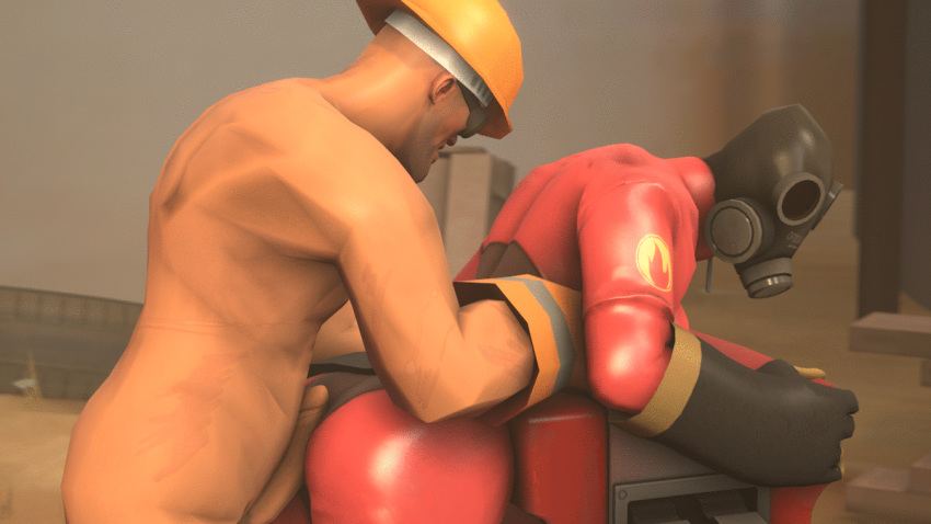 3d animated ass bent_over bluemonday64 buttjob clothed clothed_female clothed_female_nude_male engineer female fempyro gif latex male naked nude nude_male penis pyro pyro_(team_fortress_2) rubbing rule_63 shiny team_fortress_2