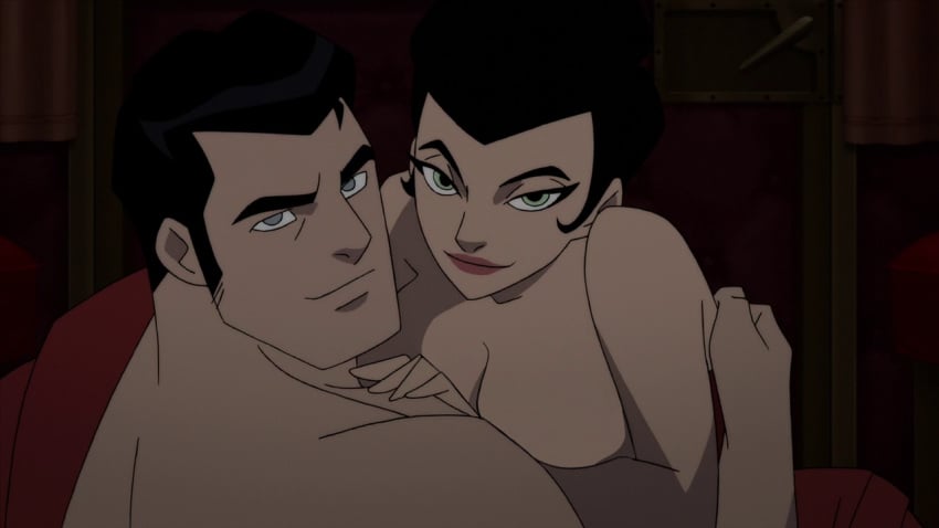 1boy 1girls batman:_gotham_by_gaslight batman_(series) big_breasts black_hair blue_eyes breasts bruce_wayne catwoman dc_comics dcuaom edit female gan_(artist) green_eyes lipstick male naked nude romantic_couple screenshot screenshot_edit selina_kyle sex short_hair smile tied_hair topless unknown_artist