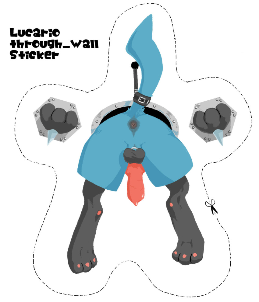 1boy animal_genitalia anus ass blue_fur bondage bound canine cock_ring foot_focus fur furry haganedon knot lucario male male_only mammal nintendo pawpads penis pokemon pokemon_(species) presenting presenting_hindquarters raised_tail solo tail_bondage testicles through_wall video_games