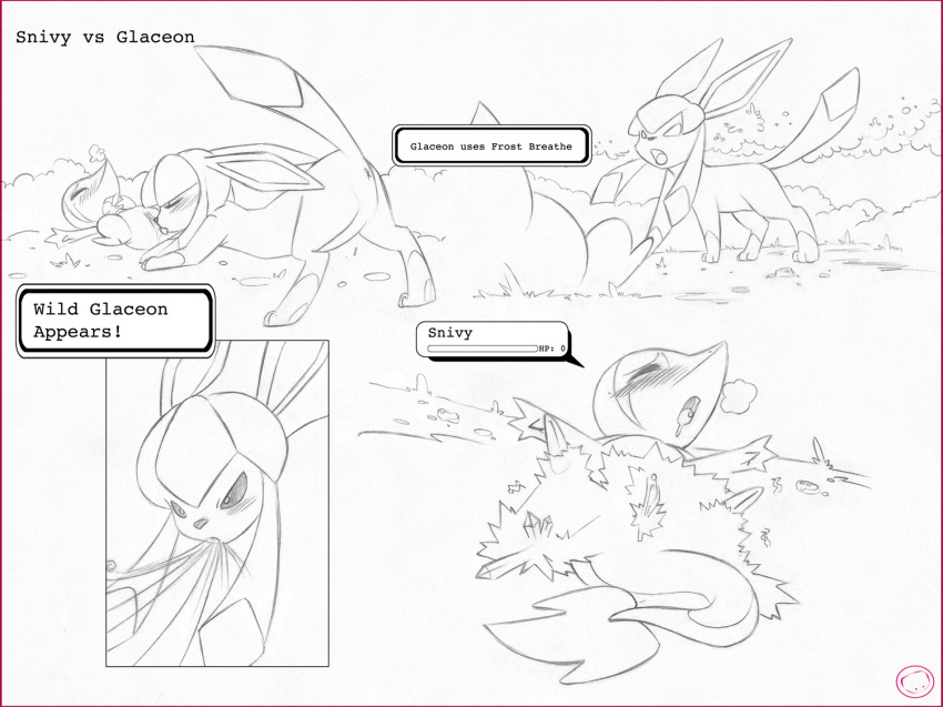 1girls ambiguous_gender anus comic cunnilingus eeveelution female frost_breath_(pokémon_move) frozen furry gameplay_mechanics glaceon harumi health_bar hud ice monochrome nintendo oral pokemon pokemon_(species) pokemon_battle pokemon_move pussy sex snivy text text_box vaginal_penetration video_games