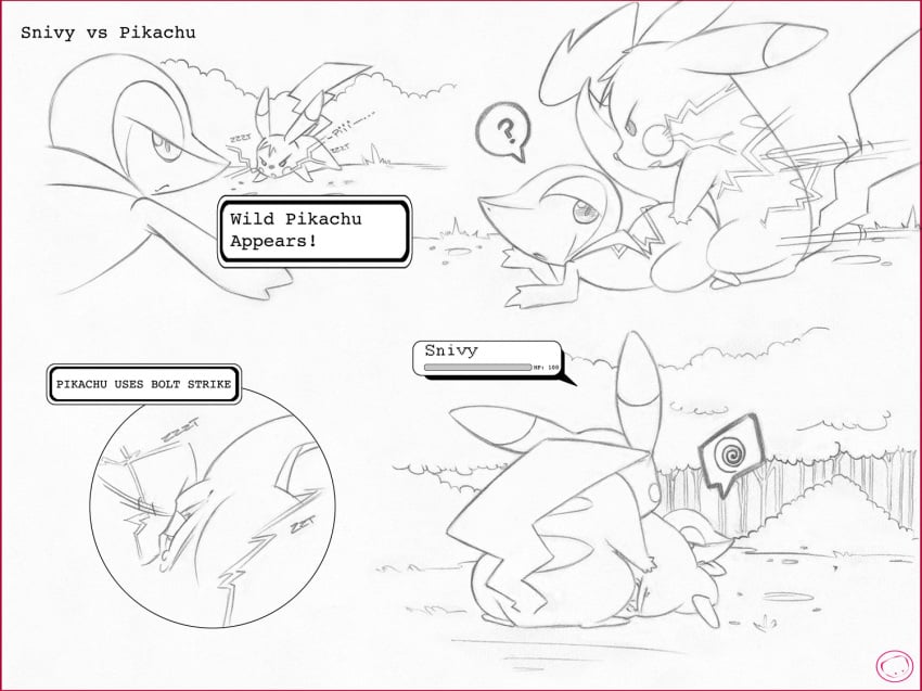 bolt_strike_(pokémon_move) comic electricity electrostimulation female gameplay_mechanics harumi health_bar hud male monochrome nintendo penetration penis pikachu pokemon pokemon_(species) pokemon_battle pokemon_move pussy snivy straight text text_box vaginal_penetration video_games