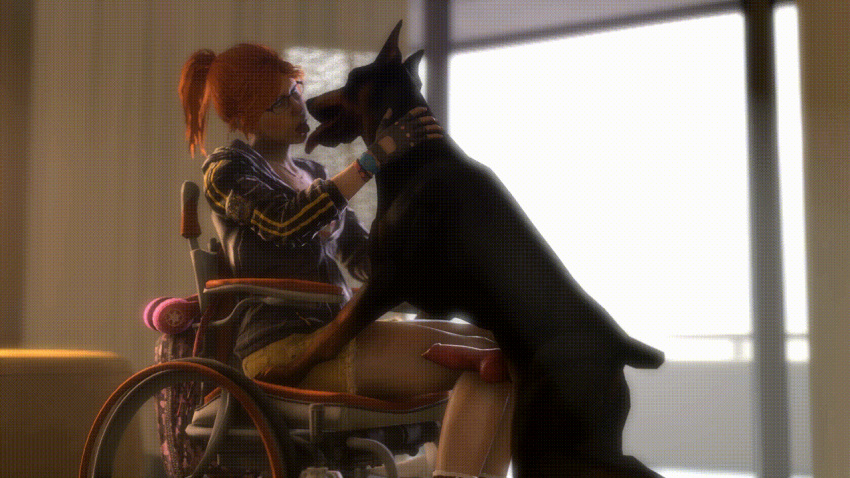 3d animated barbara_gordon barbara_gordon_(arkham) barbara_gordon_(arkham_knight) batman:_arkham_knight batman_(series) bestiality canine clothed clothes dc dc_comics doberman eyewear female female_kissing_feral feral feral_on_female glasses hair handicapped human kissing knot male mammal noname55 oracle penis red_hair source_filmmaker straight wheelchair zoophilia