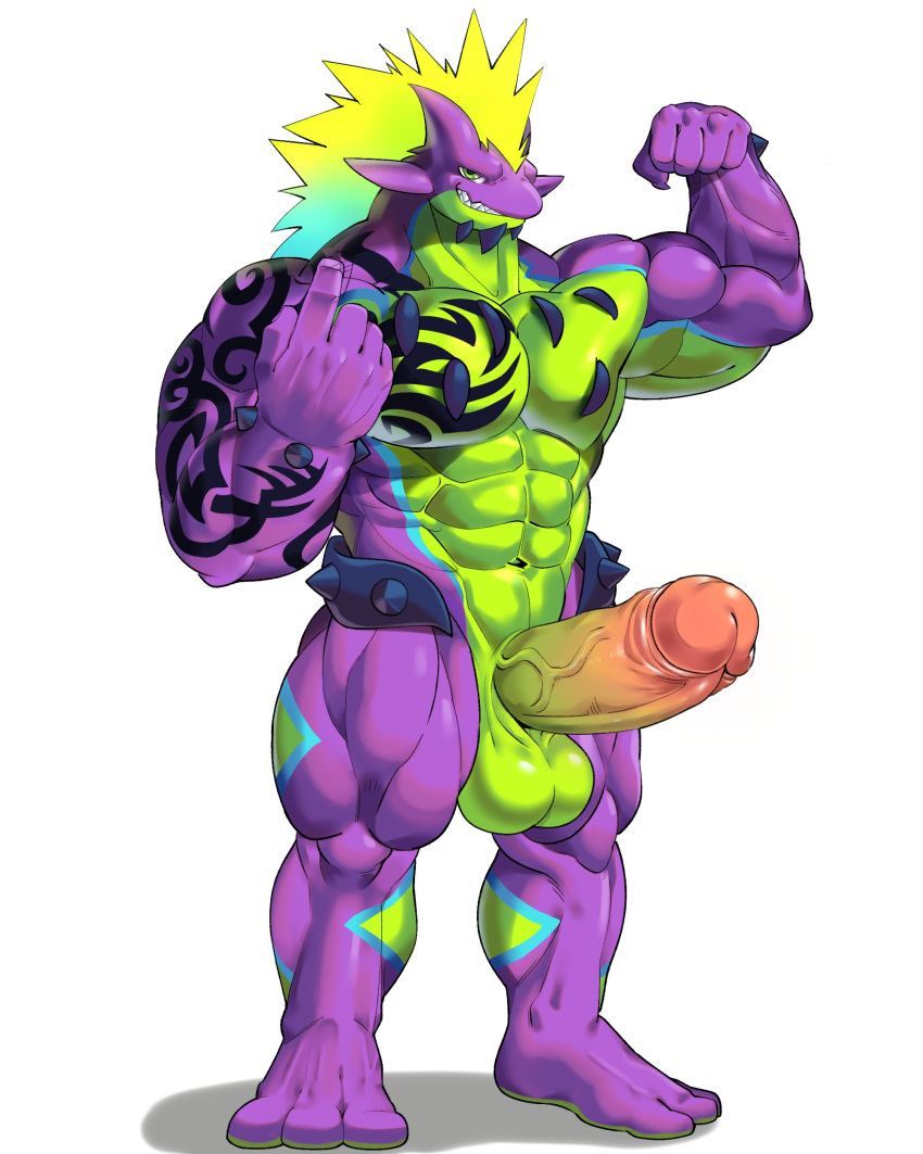 anthro balls bara big_balls big_penis boner erection fkfkfk3674 flexing male male_only muscles muscular nintendo nude penis pokemon scalie solo solo_male toxtricity