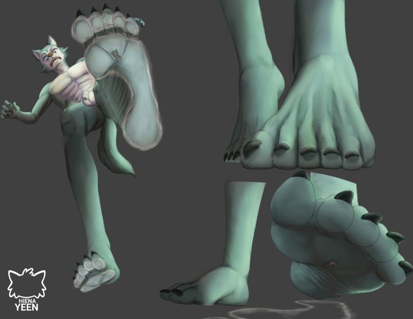 absurd_res anthro beastars canid canine canis deer duo feet foot_fetish foot_focus footprint foreskin genitals hi_res hiena_yeen humanoid legoshi_(beastars) louis_(beastars) macro male male/male mammal micro penis size_difference smelly soles stomped stomping underview wolf wrinkled_feet wrinkles