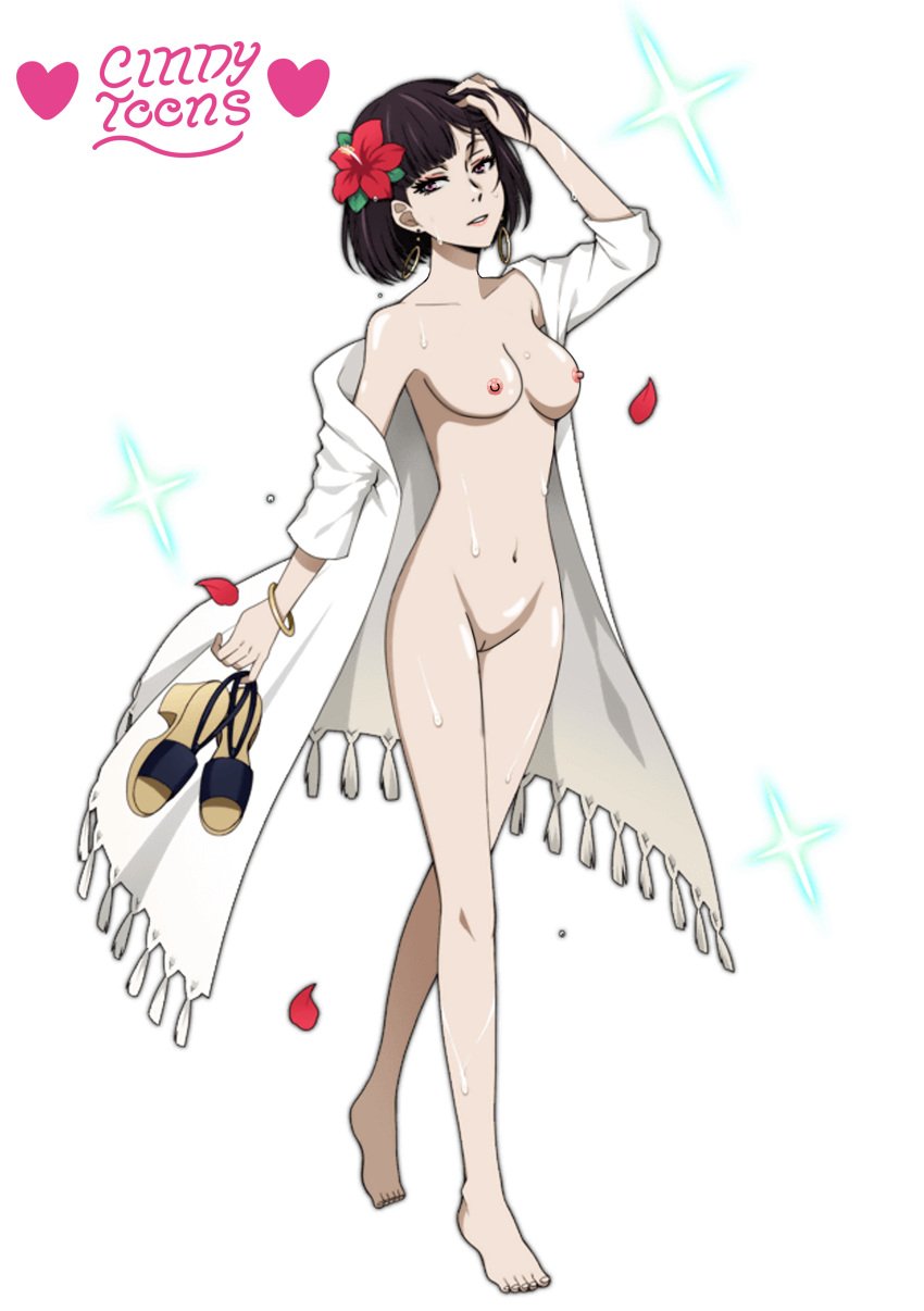 akiko_yosano breast breasts breasts_out bungo_stray_dogs bungou_stray_dogs cindy_toons clothed doctor feet female full_body gloves legs long_legs neckline nipples nude nude_female nude_girl plunging_neckline purple_body purple_hair pussy short_hair sitting stockings sweat sweating tits_out