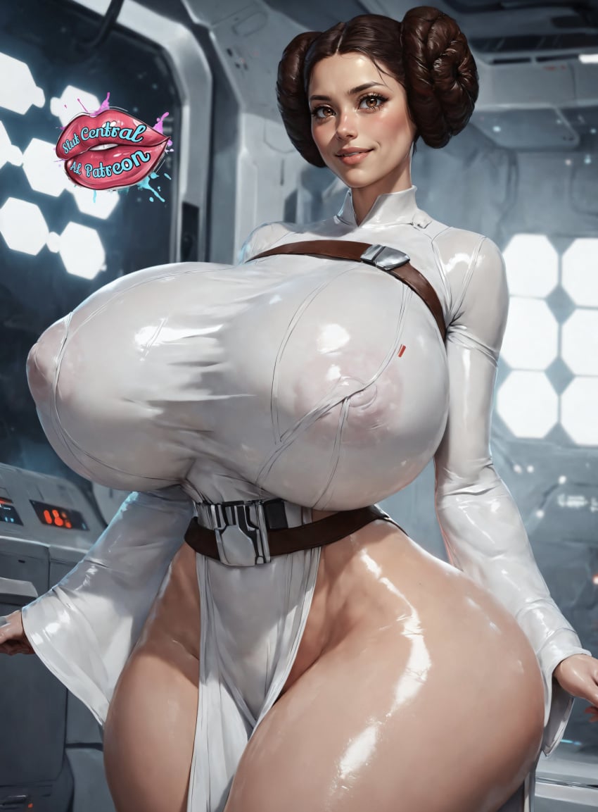 1female 1girls ai_generated big_breasts breasts_bigger_than_head female princess_leia_organa slutcentralai solo solo_female star_wars