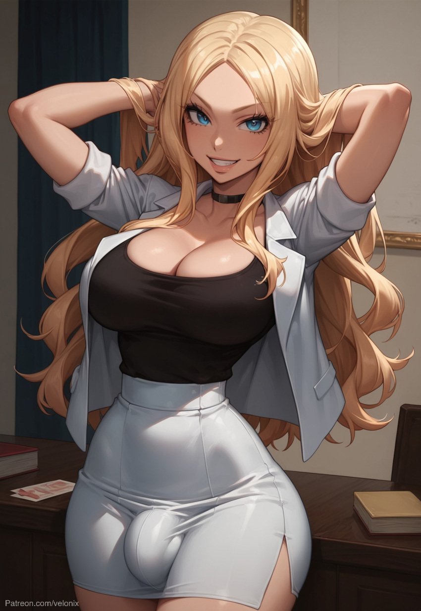 1futa 1futanari ai_generated ass assassination_classroom big_ass big_breasts big_butt big_hips big_penis blazer blonde_female blonde_hair blonde_hair blue_eyes breasts bulge bulge_through_clothing business_suit cleavage clothed clothing dick dickgirl eyebrows eyelashes futa_only futanari grin grinning grinning_at_viewer hair hands-free hands_behind_head huge_cock indoors irina_jelavic lips long_hair looking_at_viewer makeup narrow_waist narrowed_eyes nose penis seducing seductive seductive_eyes seductive_gaze seductive_look seductive_mouth seductive_pose seductive_smile skirt smile smile_at_viewer smiley_face smooth_balls smooth_penis smooth_skin solo solo_dickgirl solo_focus solo_futa solo_futanari suit testicles velonix white_skirt white_suit yellow_hair