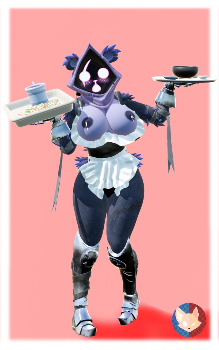 3d 5:8 anthro ass bear big_breasts big_butt blush bodily_fluids breast_expansion breast_milking breasts clothing epic_games expansion female fortnite foxwolf_studios hi_res lactating maid_uniform mammal milk raven_team_leader solo surprise surprised_expression theaether25 thick_thighs uniform